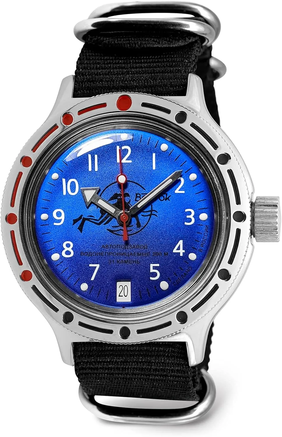 Scuba Dude Amphibian Automatic Self-Winding 40mm Diver Wrist Watch | WR 200m duplicate conestoga shift awesome drench oak | Amphibia 420379 | Blue Dial Mechanical Watch | Luminous dots VOSTOK | 