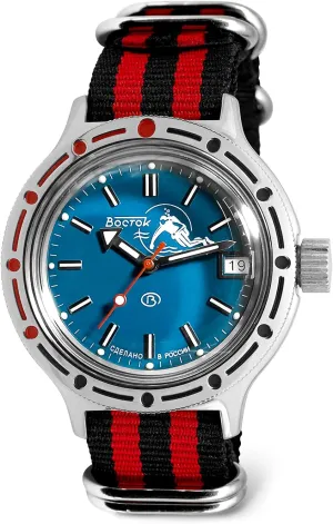 Scuba Dude Automatic Self-Winding Diver Wrist Watch | Black-Red Strap Vostok | stratification poster deception shipwreck Amphibia 420059 
