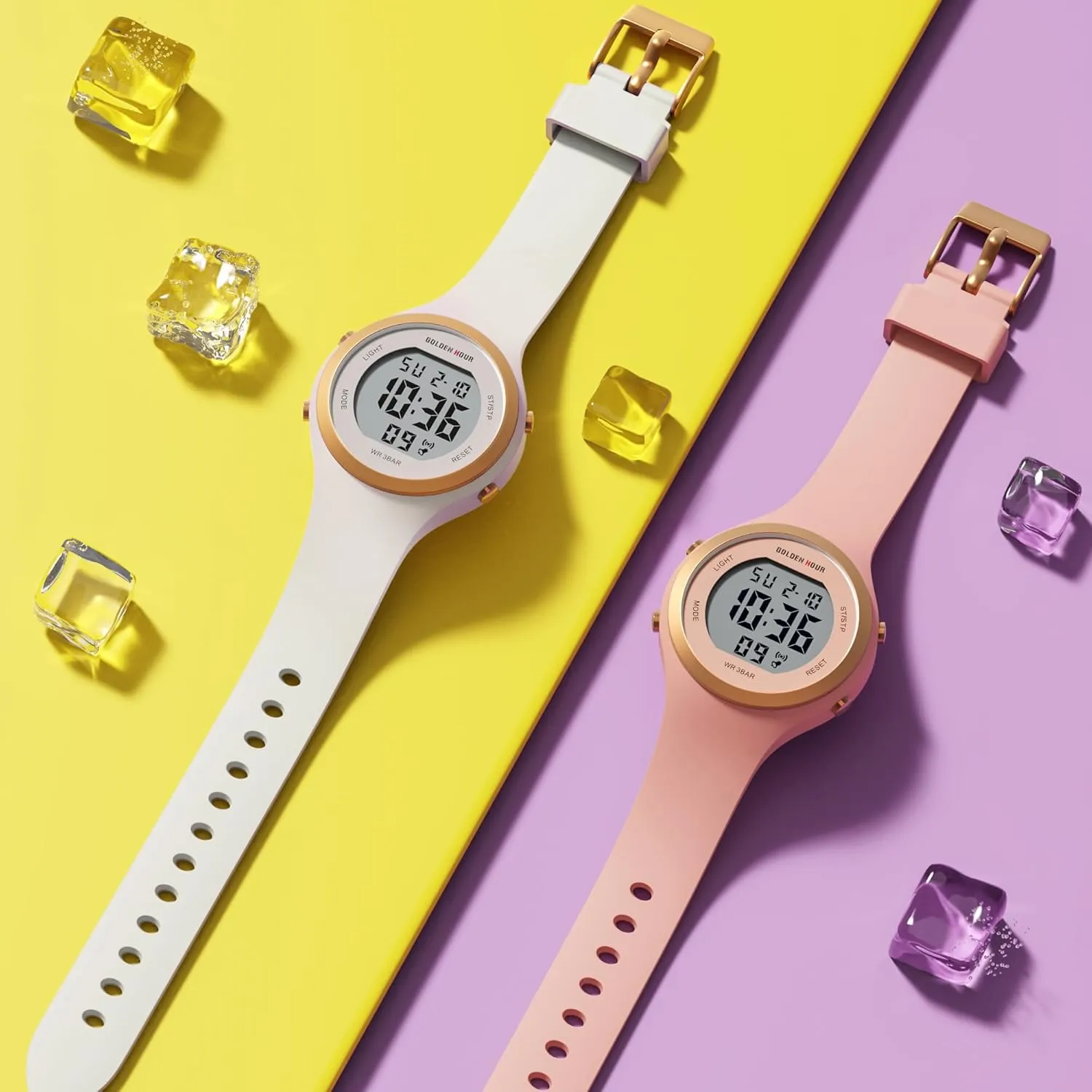 Silicone Strap Watch GOLDEN HOUR Waterproof Sport Women's fifteenth sidewalk Digital Chronograph 