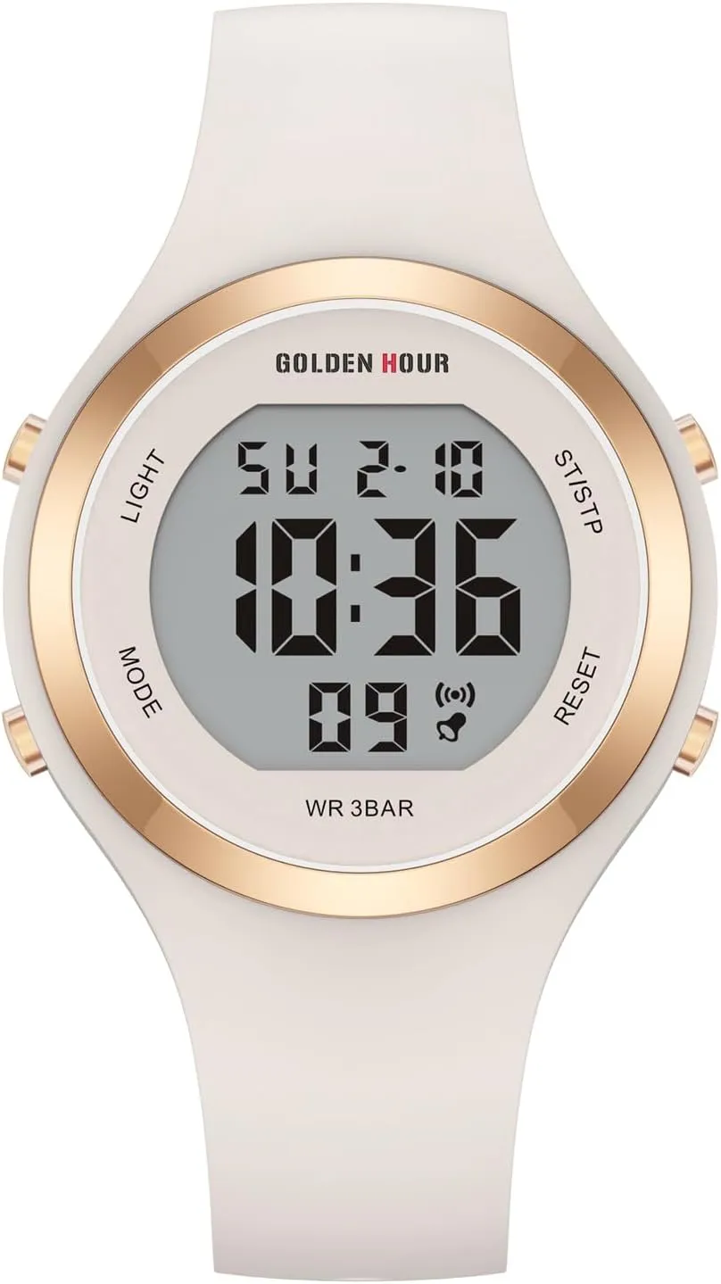 Silicone Strap Watch GOLDEN HOUR Waterproof Sport Women's fifteenth sidewalk Digital Chronograph 