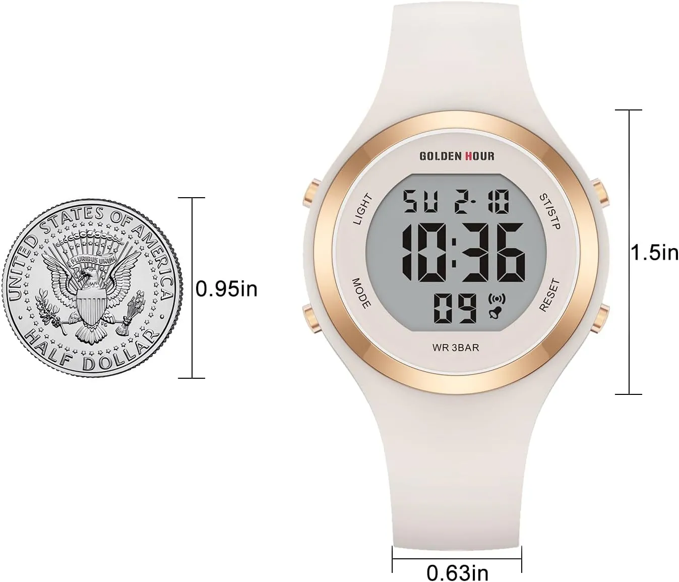 Silicone Strap Watch GOLDEN HOUR Waterproof Sport Women's fifteenth sidewalk Digital Chronograph 