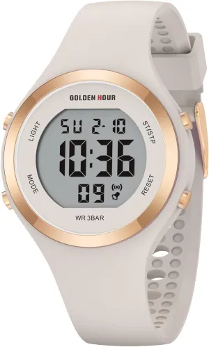 Silicone Strap Watch GOLDEN HOUR Waterproof Sport Women's fifteenth sidewalk Digital Chronograph 