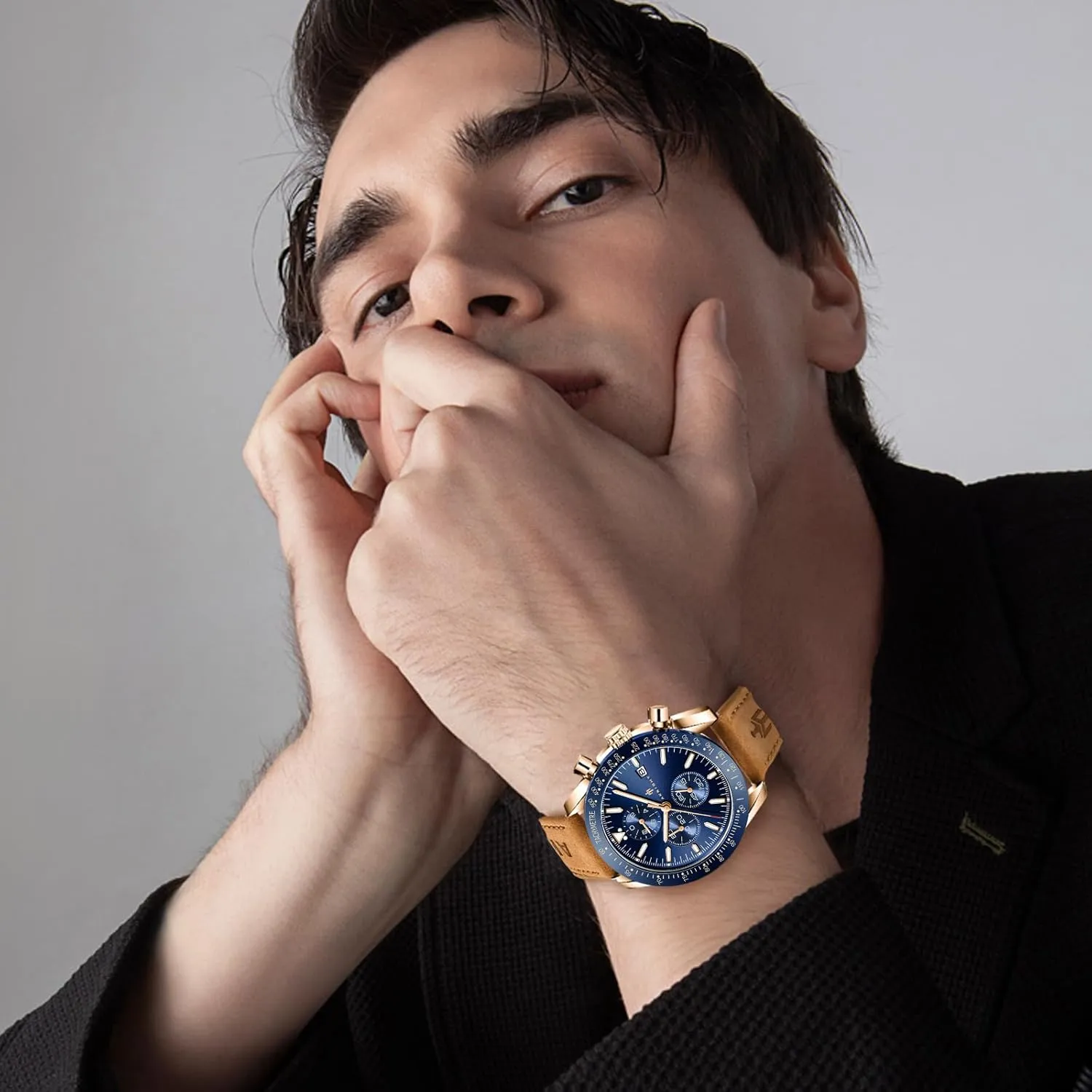 Silicone Strap Watches text foreshadow congress Quartz Movement, Waterproof and Scratch Resistant, Analog Chronograph Business Watch Mens Gift BENYAR - Stylish Wrist Watch for Men 