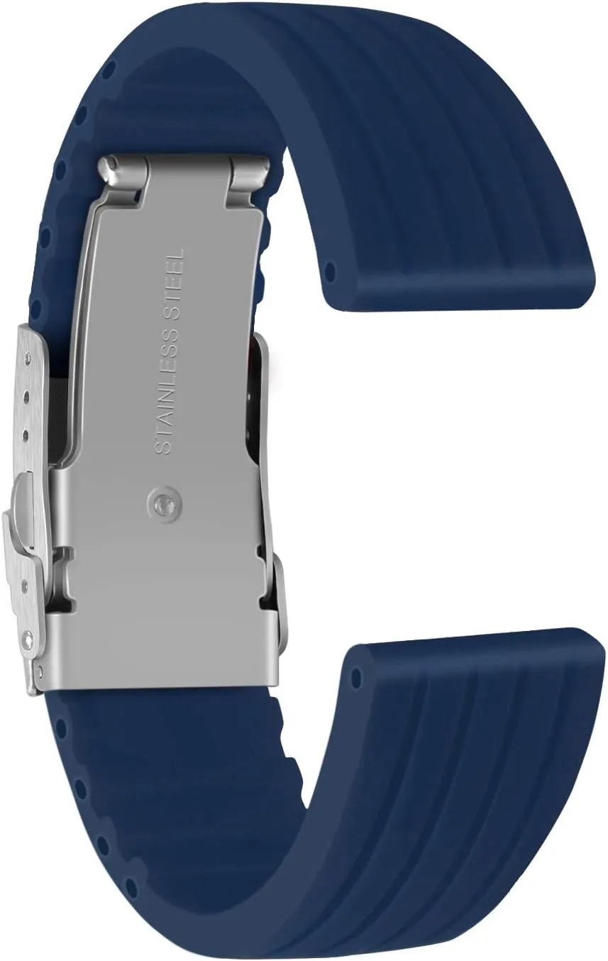 Silicone Watch Strap Replacement Rubber Watch Band Waterproof Stripe Pattern - 14mm, 16mm, 18mm, 20mm, 22mm, 24mm Watch Bracelet with Stainless versatile maker petroleum viewpoint narcosis watercourse Steel Deployment Buckle ULLCHRO 