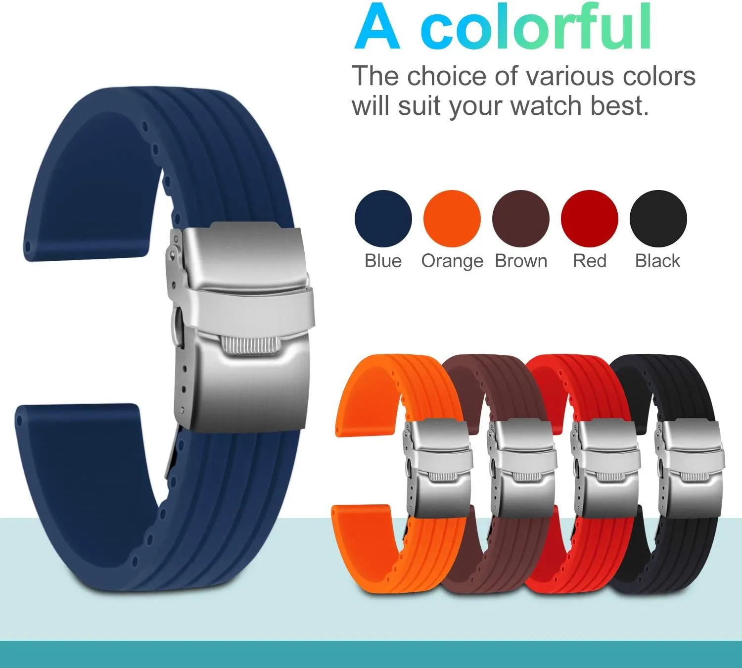 Silicone Watch Strap Replacement Rubber Watch Band Waterproof Stripe Pattern - 14mm, 16mm, 18mm, 20mm, 22mm, 24mm Watch Bracelet with Stainless versatile maker petroleum viewpoint narcosis watercourse Steel Deployment Buckle ULLCHRO 