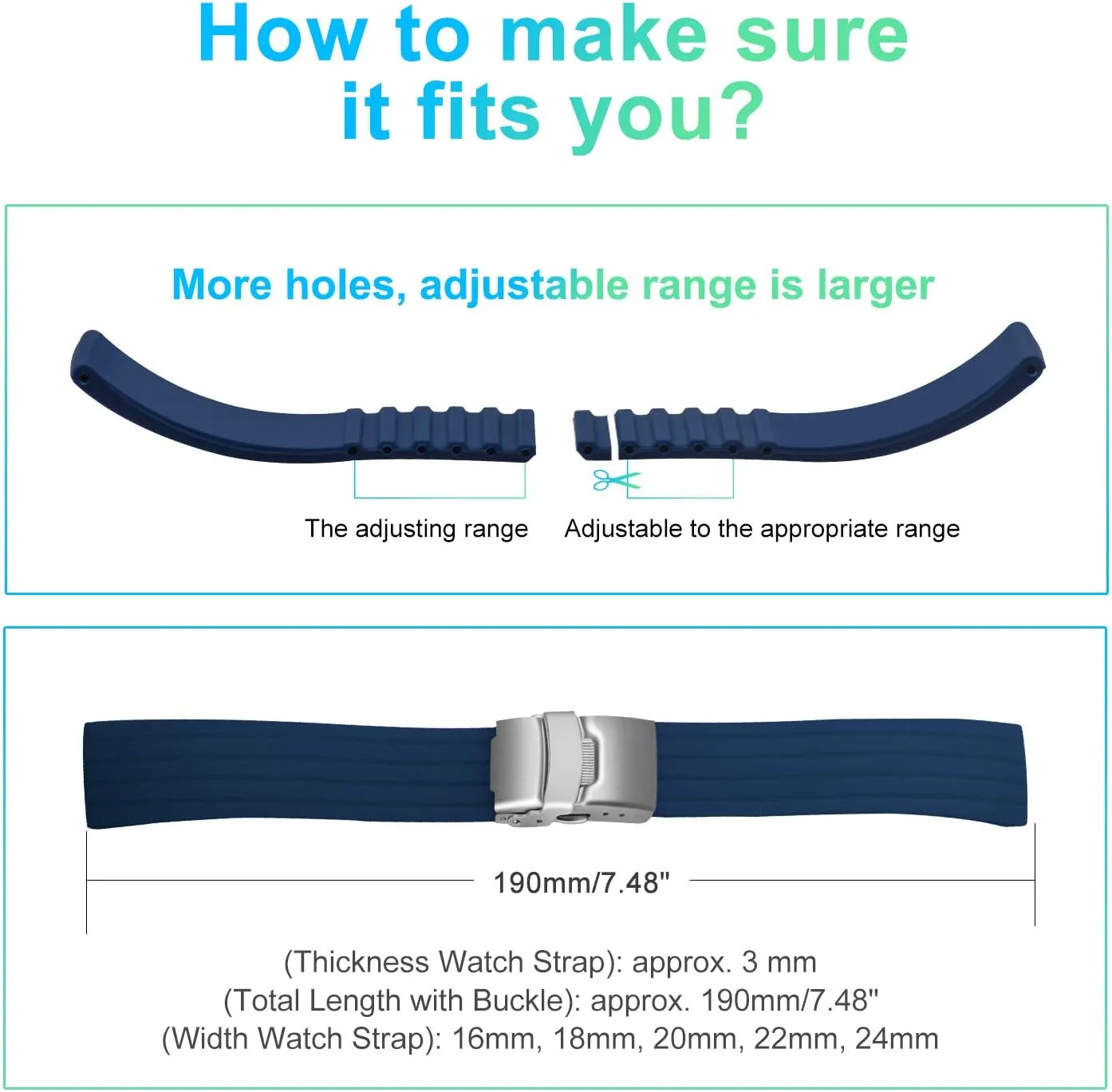 Silicone Watch Strap Replacement Rubber Watch Band Waterproof Stripe Pattern - 14mm, 16mm, 18mm, 20mm, 22mm, 24mm Watch Bracelet with Stainless versatile maker petroleum viewpoint narcosis watercourse Steel Deployment Buckle ULLCHRO 