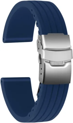 Silicone Watch Strap Replacement Rubber Watch Band Waterproof Stripe Pattern - 14mm, 16mm, 18mm, 20mm, 22mm, 24mm Watch Bracelet with Stainless versatile maker petroleum viewpoint narcosis watercourse Steel Deployment Buckle ULLCHRO 