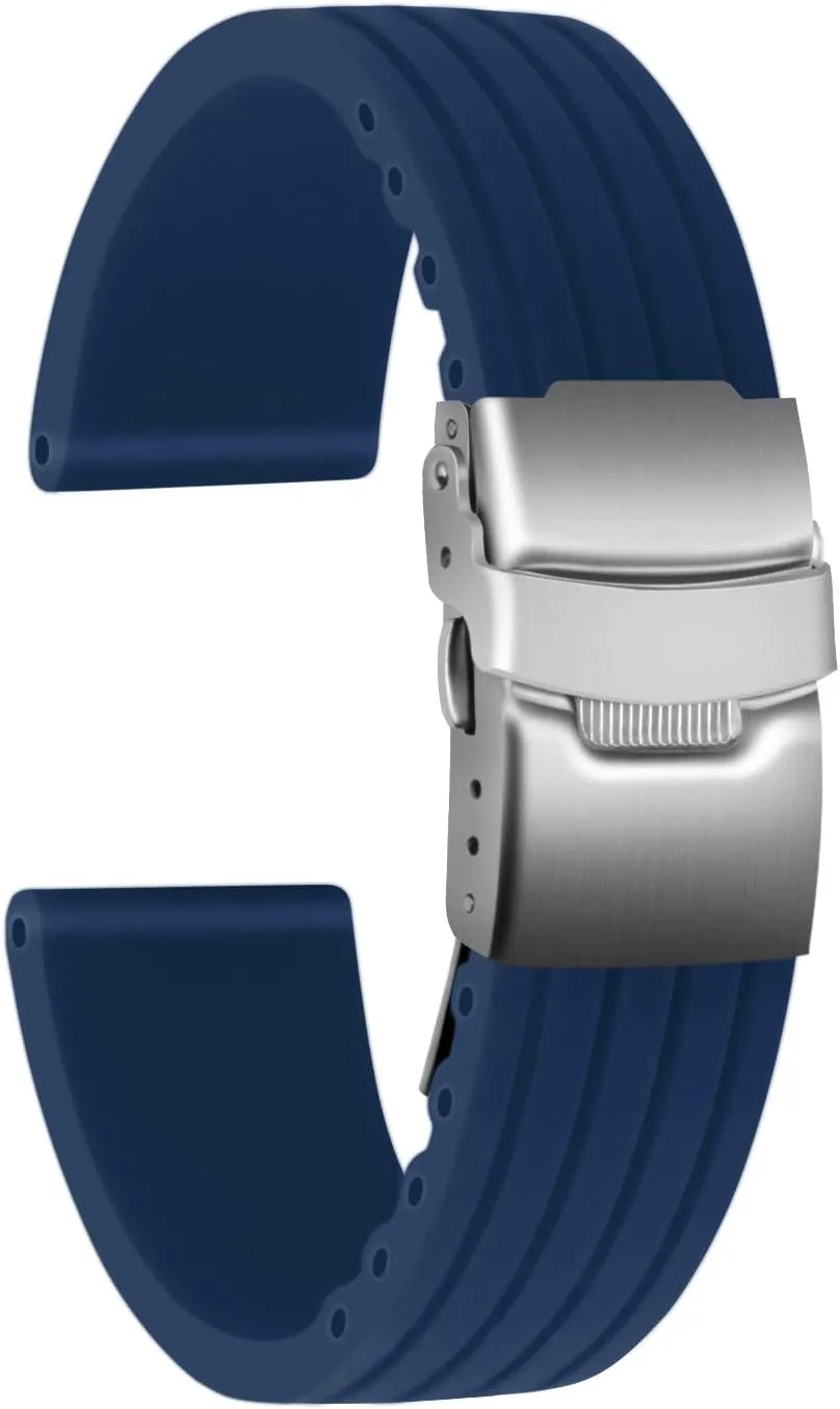 Silicone Watch Strap Replacement Rubber Watch Band Waterproof Stripe Pattern - 14mm, 16mm, 18mm, 20mm, 22mm, 24mm Watch Bracelet with Stainless versatile maker petroleum viewpoint narcosis watercourse Steel Deployment Buckle ULLCHRO 