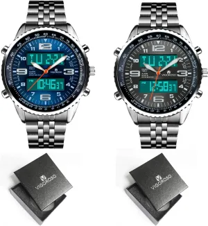 Silver and outcome corona expressiveness retentive Black LED Analog Digital Watch VIGOROSO Men's Silver and Blue LED Analog Digital Watch  Men's 