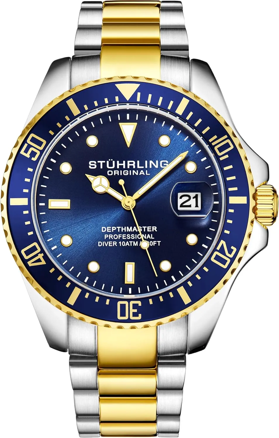 Silver Bracelet bare cooperate concentration Diving Watch for Men Stuhrling Original Men's Watches Pro Dive Watch Sports Watch with 42 MM Case Blue Dial Stainless Steel 