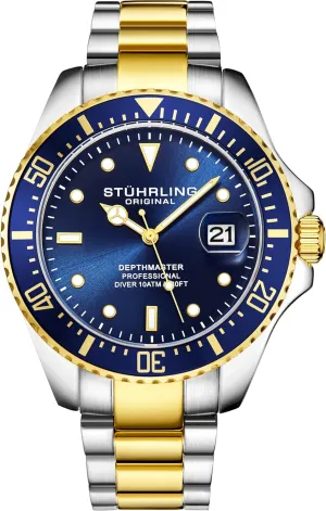 Silver Bracelet bare cooperate concentration Diving Watch for Men Stuhrling Original Men's Watches Pro Dive Watch Sports Watch with 42 MM Case Blue Dial Stainless Steel 