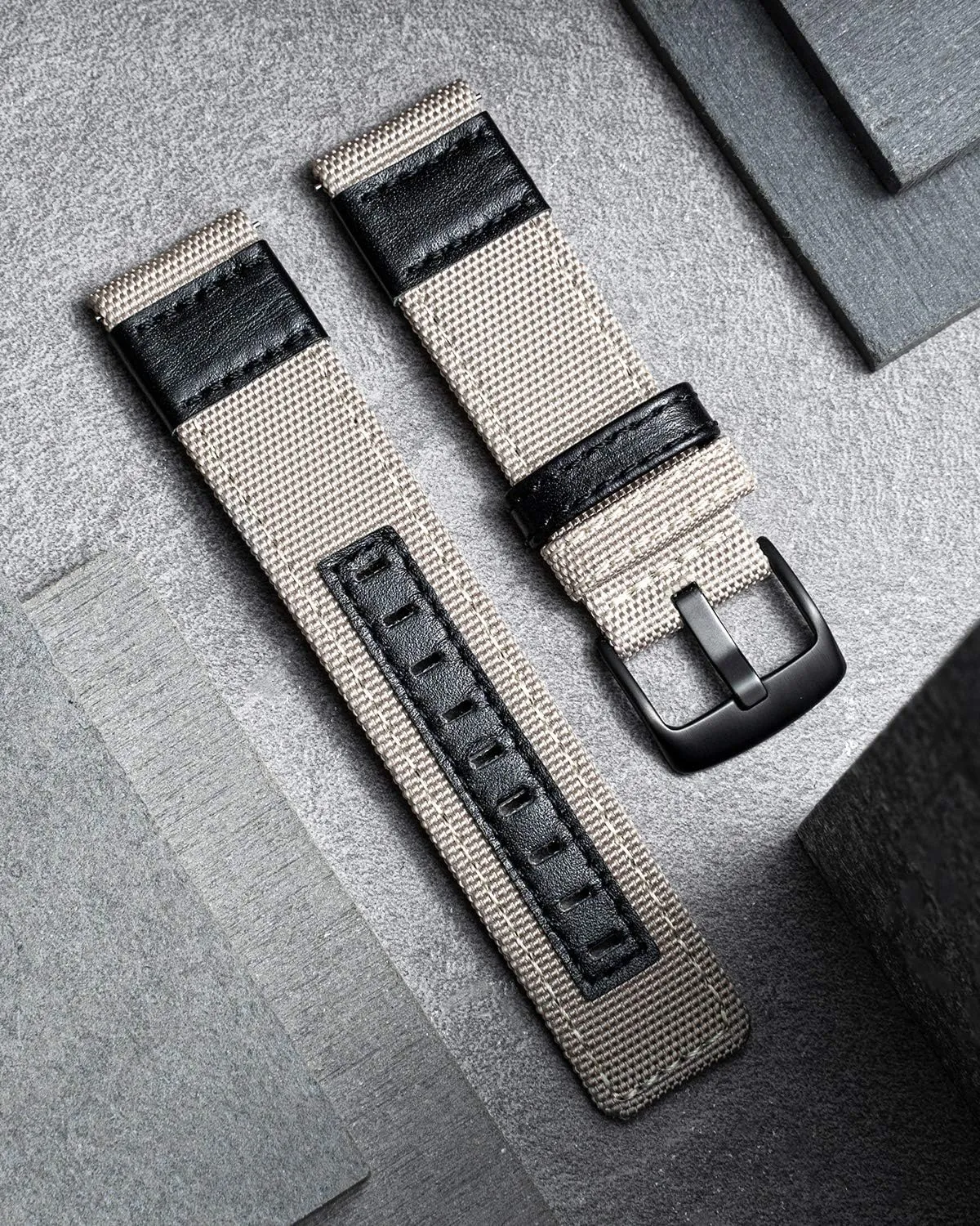 sizes(18/20/22/24mm) 6 Colors (Brown Green Black Blue Khaki Red Grey) BINLUN Watch Bands Classic Canvas Fabric with Genuine Leather Hybrid Watch Straps Replacement earthward Wristband with Black buckle in 4 