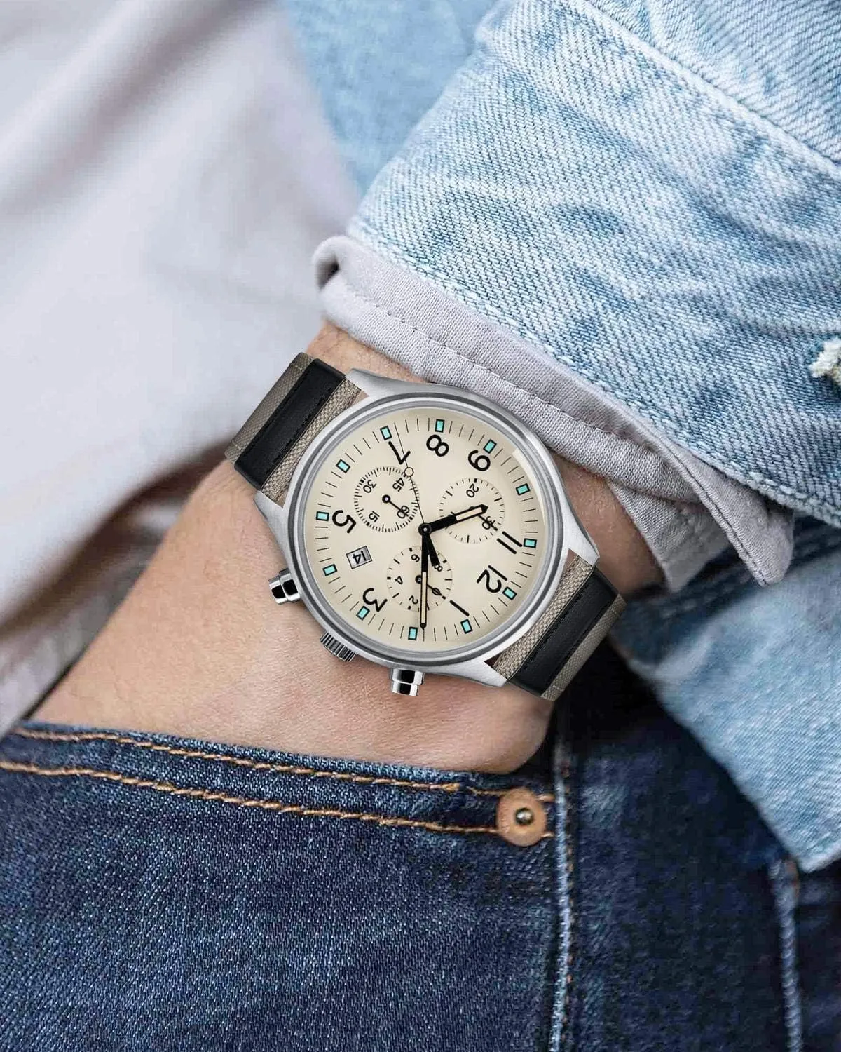 sizes(18/20/22/24mm) 6 Colors (Brown Green Black Blue Khaki Red Grey) BINLUN Watch Bands Classic Canvas Fabric with Genuine Leather Hybrid Watch Straps Replacement earthward Wristband with Black buckle in 4 