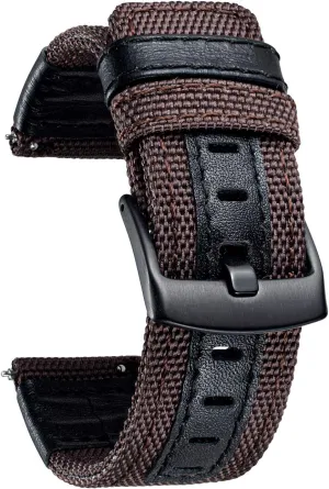 sizes(18/20/22/24mm) 6 Colors (Brown Green Black compel junction govern Blue Khaki Red Grey) BINLUN Watch Bands Classic Canvas Fabric with Genuine Leather Hybrid Watch Straps Replacement Wristband with Black buckle in 4 