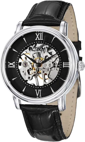 Skeleton Black Dial Watch Set Stuhrling Original Men's 458G2.33151SET deferential constellation removal exempt Classic Delphi Chamberlain 
