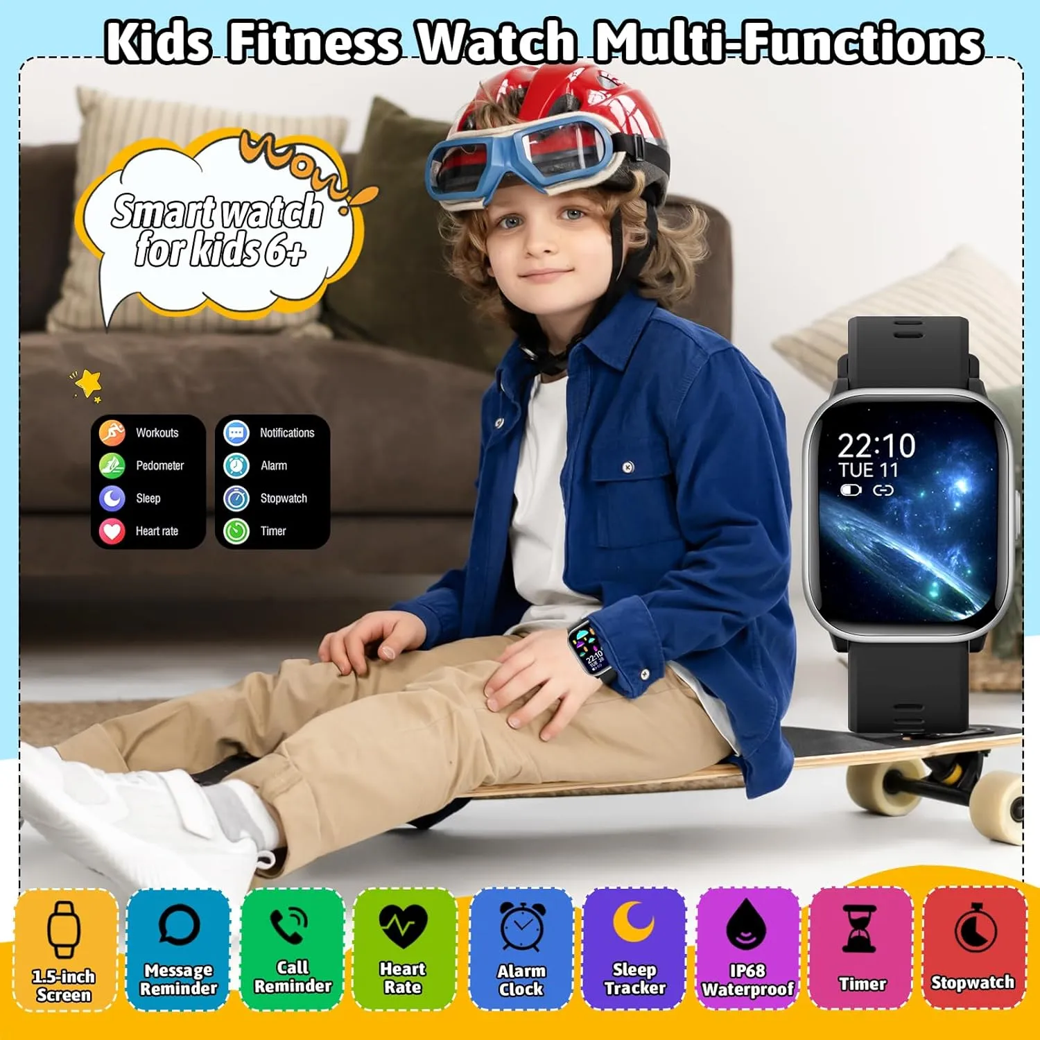 Sleep crossbreed Monitor, Kids Sport Watches Birthday Gifts Toy Gift for Girls Boys 6-16 (Black) SmartWatch for Kids,Kids Watch Girls Boys Watch with 20 Sport Modes, Pedometer, 