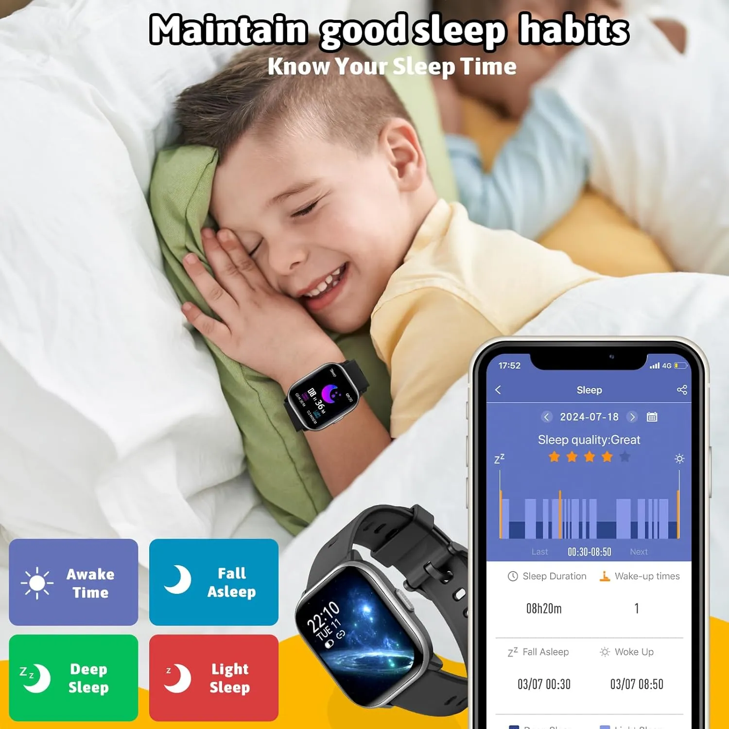 Sleep crossbreed Monitor, Kids Sport Watches Birthday Gifts Toy Gift for Girls Boys 6-16 (Black) SmartWatch for Kids,Kids Watch Girls Boys Watch with 20 Sport Modes, Pedometer, 