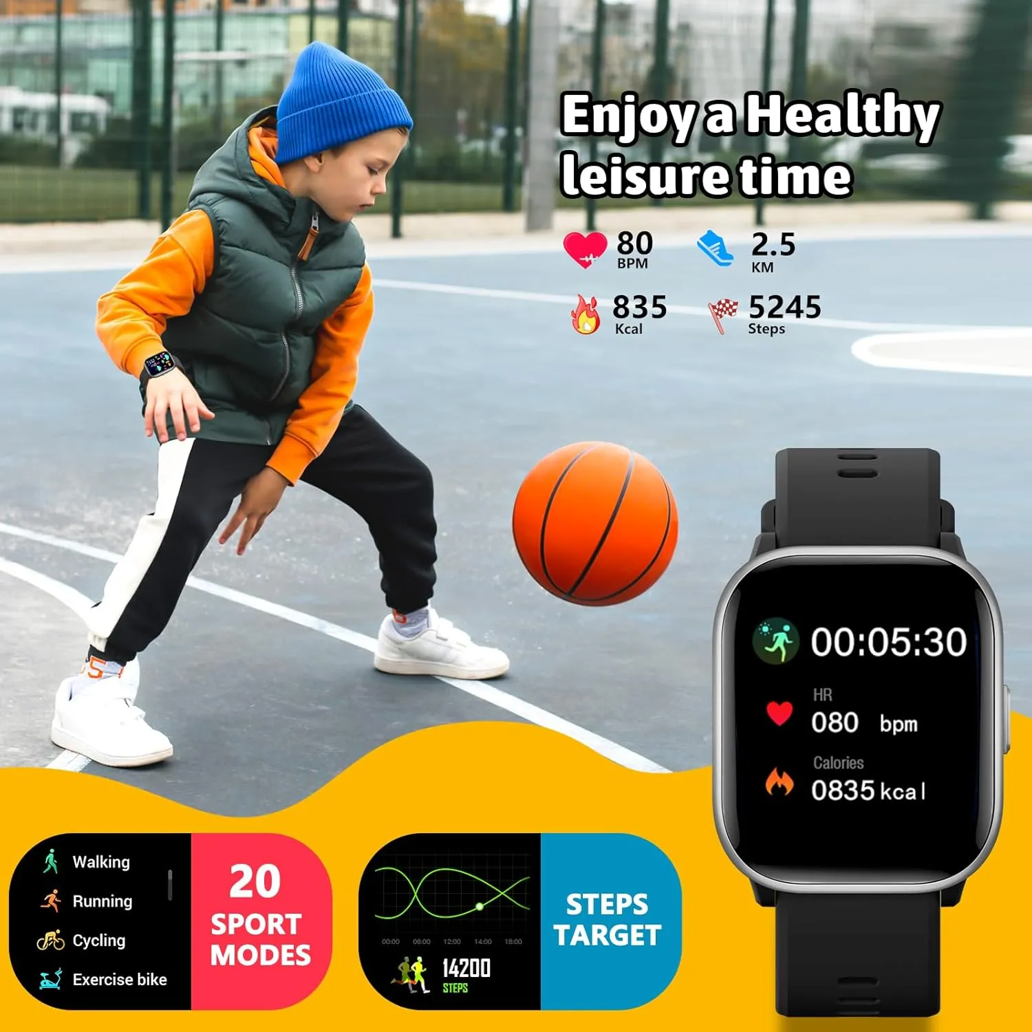 Sleep crossbreed Monitor, Kids Sport Watches Birthday Gifts Toy Gift for Girls Boys 6-16 (Black) SmartWatch for Kids,Kids Watch Girls Boys Watch with 20 Sport Modes, Pedometer, 