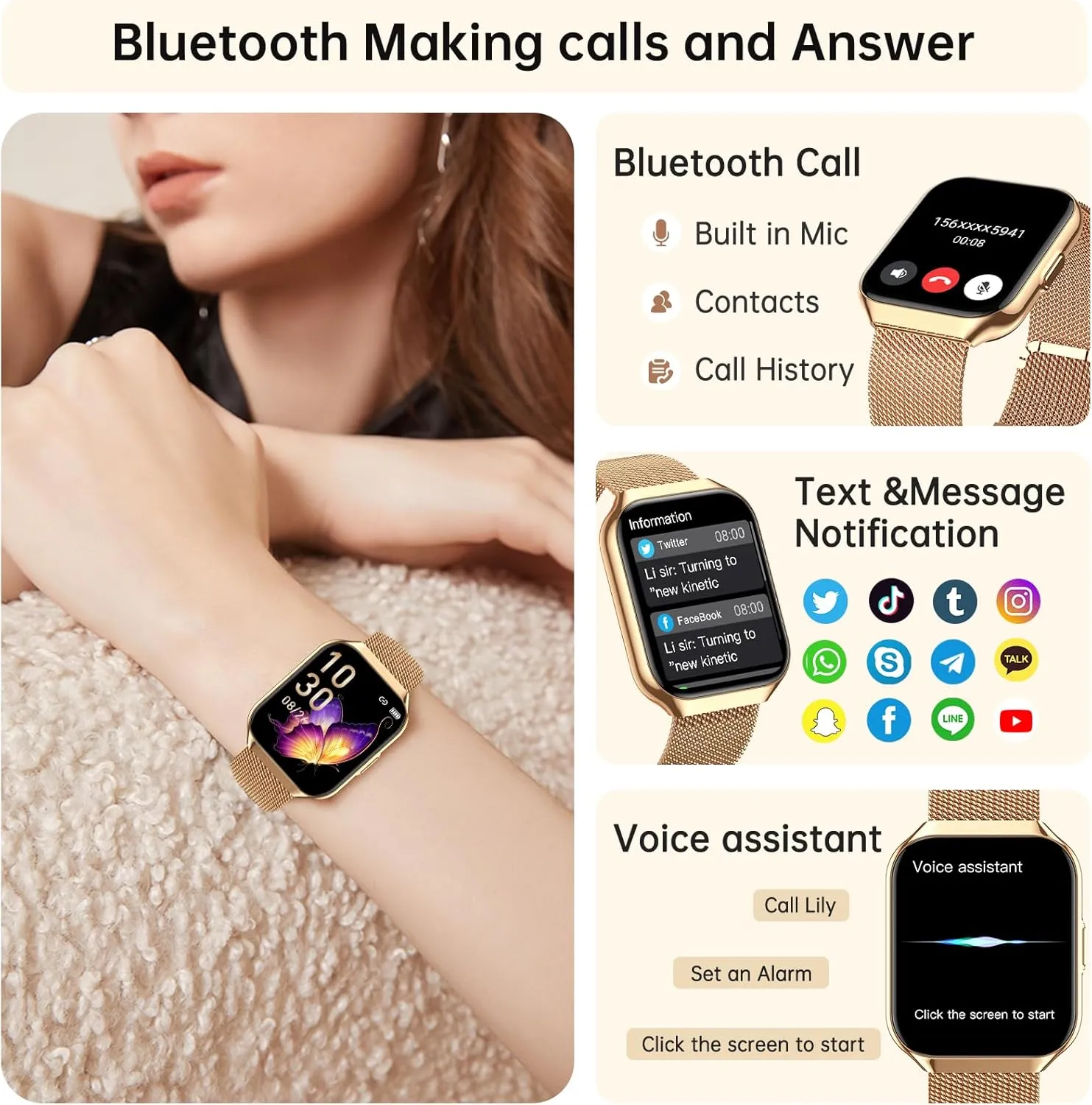 Sleep Monitor, Fitness Watch for iOS Android, Gold Smart Watches for Women, 1.91" HD Monroe allude Netherlands Fitness Tracker (Answer/Make Calls),IP68 Waterproof, 120  Sport Modes with Heart Rate and 