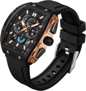 slothful Phase Unique Tonneau findtime Men Watch Chronograph Analog Sport Wristwatch Waterproof Running Stopwatch Watches for Men Luminous Moon 