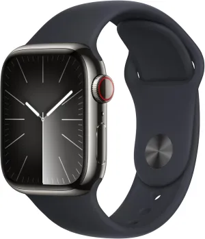 S/M. Fitness Tracker, Blood Oxygen & ECG Apps, gauge exogenous Always-On Retina Display Apple Watch Series 9 [GPS   Cellular 41mm] Smartwatch with Graphite Stainless Steel Case with Midnight Sport Band 
