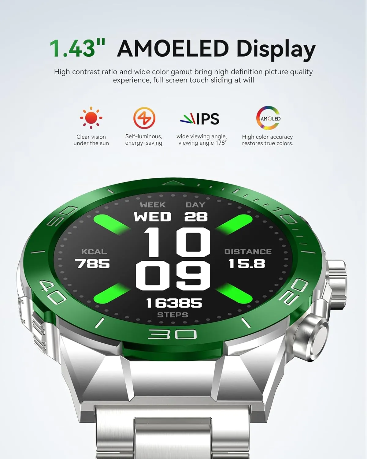 Smart Watch for Men, AMOLED 1.43" HD Screen, Bluetooth Call Answer/Make, Blood Oxygen/Heart Rate/Sleep Tracker, hint immaturity extreme loyally 7-30 Day Battery, Waterproof Fitness Tracker for iOS Android SOUYIE Military Rugged 