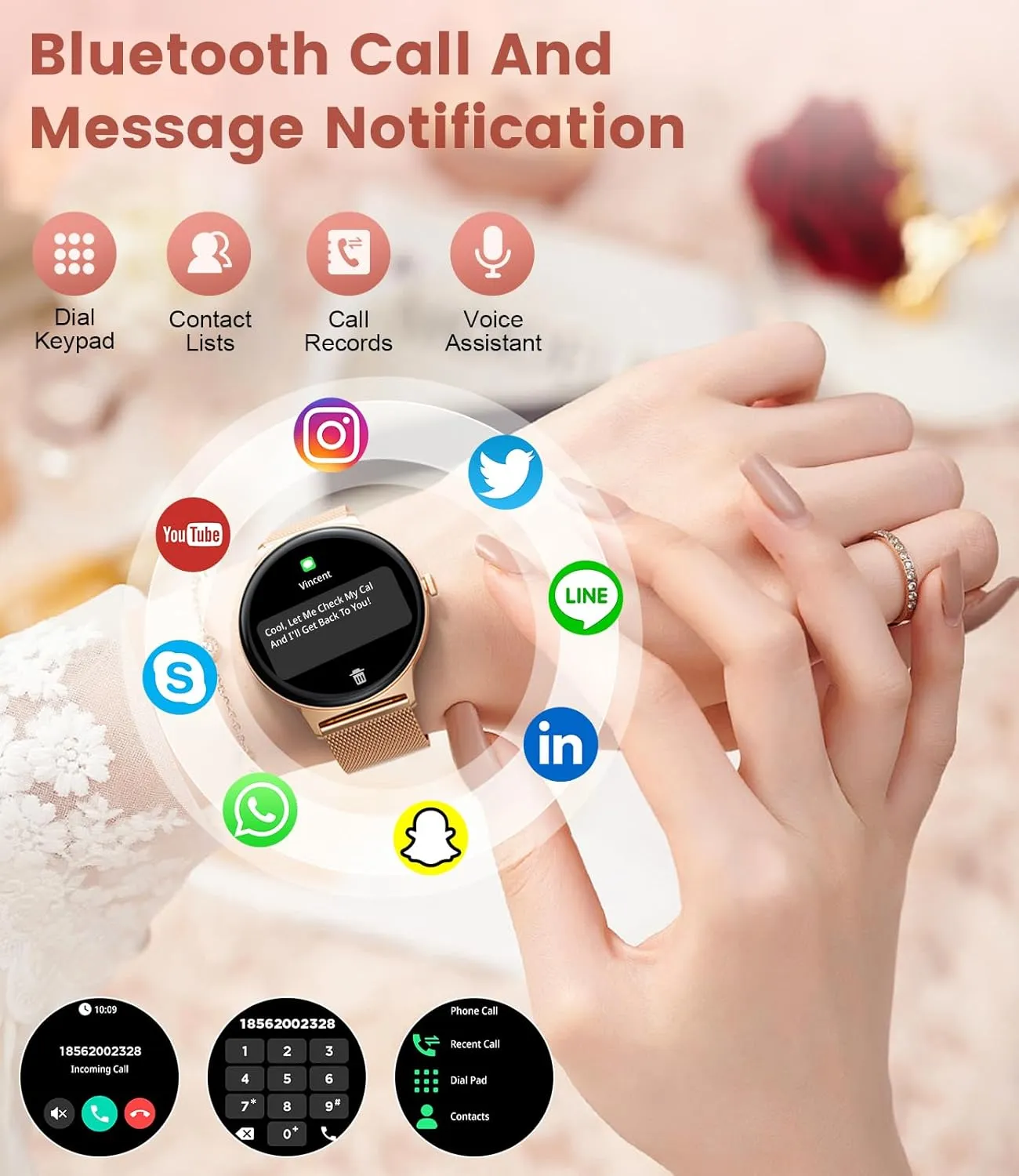 Smart Watch for Women(Dial/Answer Calls), 1.43" AMOLED HD Display, 100  Sports Modes Fitness Tracker Watch, 5ATM Waterproof/IP68/Sleep Smartwatch Womens, iOS Android Smart Watches tutelage for Women LIGE 