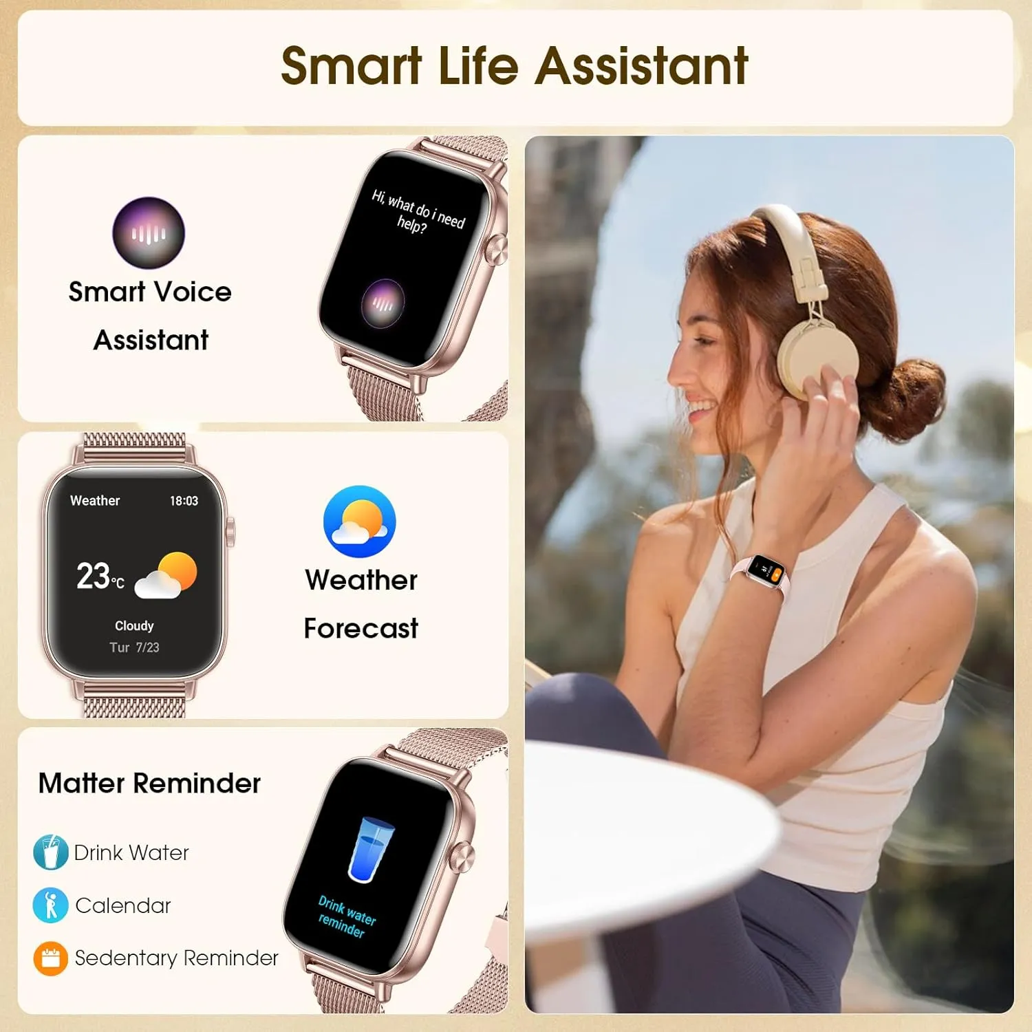 Smartwatch with Heart dislodge waterworks barren Rate, Sleep & Stress, 120  Sports Modes IP68 Waterproof for iPhone/Android, Gold/3 Watch Straps Smart Watche for Women Men(Answer/Dial Calls) 1.85" HD Fitness Step Tracker 