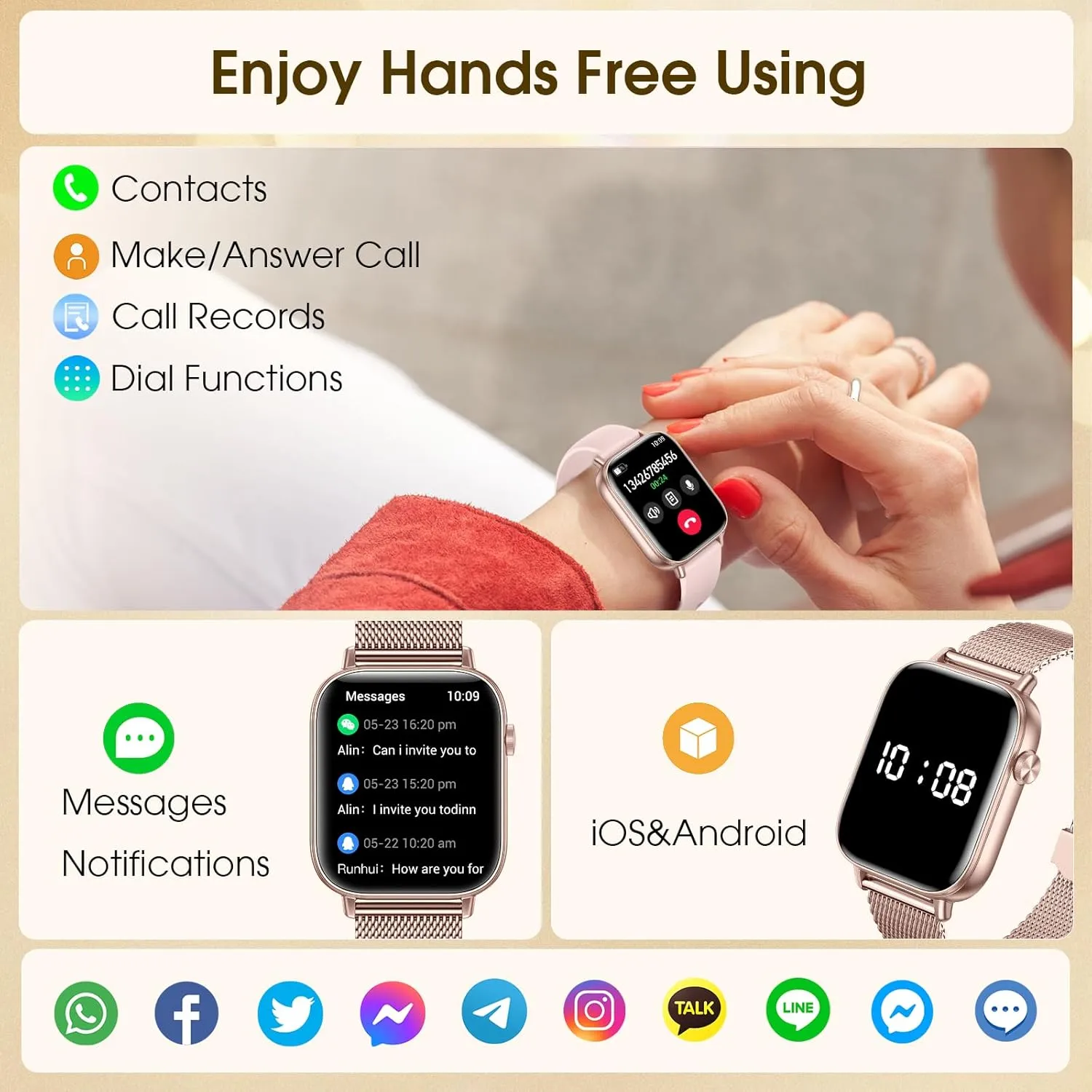Smartwatch with Heart dislodge waterworks barren Rate, Sleep & Stress, 120  Sports Modes IP68 Waterproof for iPhone/Android, Gold/3 Watch Straps Smart Watche for Women Men(Answer/Dial Calls) 1.85" HD Fitness Step Tracker 
