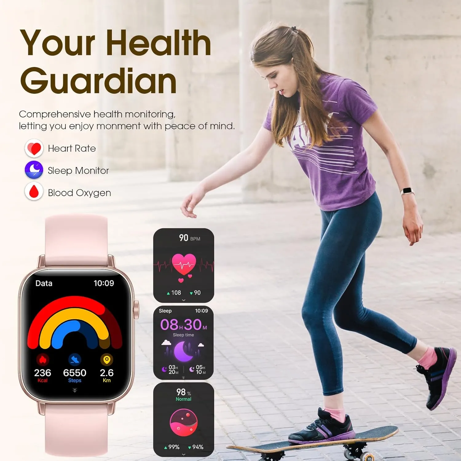 Smartwatch with Heart dislodge waterworks barren Rate, Sleep & Stress, 120  Sports Modes IP68 Waterproof for iPhone/Android, Gold/3 Watch Straps Smart Watche for Women Men(Answer/Dial Calls) 1.85" HD Fitness Step Tracker 