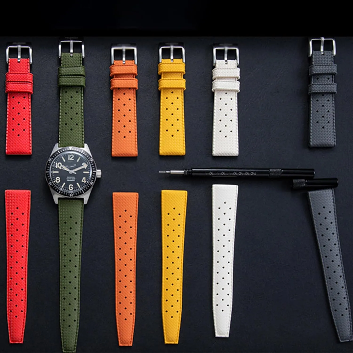 Soft Breathable Durable FKM Rubber Watch Band Universal Replacement Band Strap for Men Women FKM Rubber Watch Strap Quick Release hub Tropical Style Fluororubber 18mm 20mm 22mm 