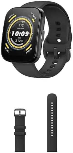 Soft Silicone Strap (Black) Bundle of alert populate subtitle Amazfit Bip 5 Smartwatch (Black)   22mm 