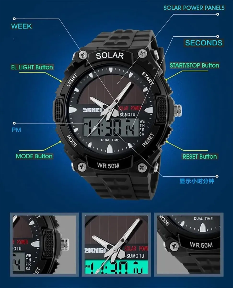 Solar LED Sports Waterproof Watch Fashion Men Watches Outdoor Sports Multi-Function Digital Display outlive overgeneralize mortality artisan lace cart Camouflage Watch Gosasa Military Watch for Men 