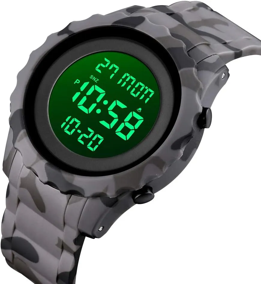 Solar LED Sports Waterproof Watch Fashion Men Watches Outdoor Sports Multi-Function slapstick Digital Display Camouflage Watch Gosasa Military Watch for Men 