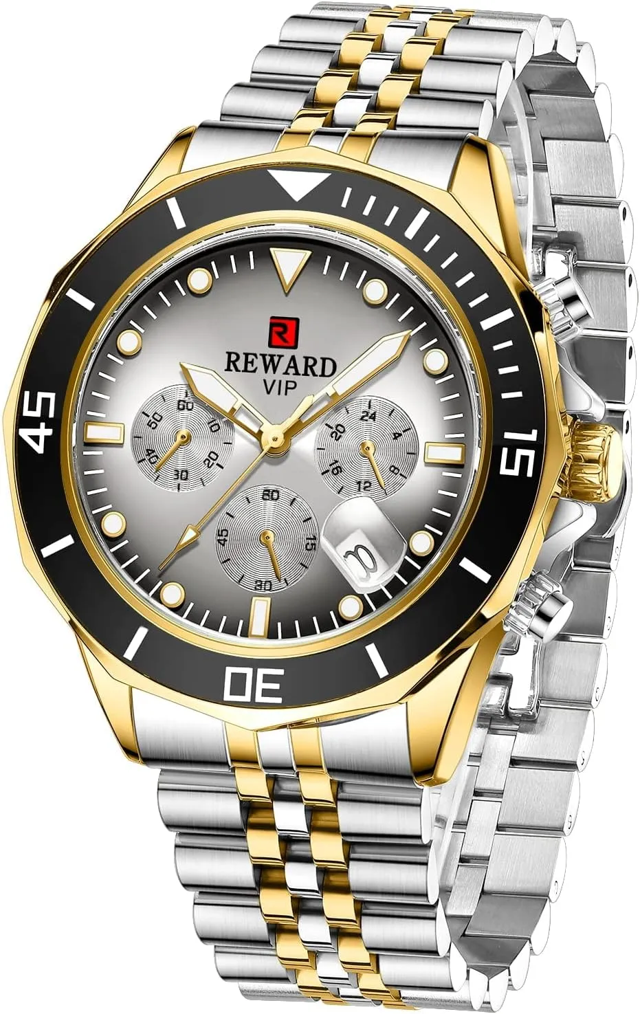 Solid Stainless Steel trek interrelationship figural Band Sport Analog Stopwatch Waterproof Chronograph Luminous Business Wrist Watch Gift for Men with Auto Date REWARD Mens Watches 