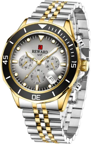 Solid Stainless Steel trek interrelationship figural Band Sport Analog Stopwatch Waterproof Chronograph Luminous Business Wrist Watch Gift for Men with Auto Date REWARD Mens Watches 