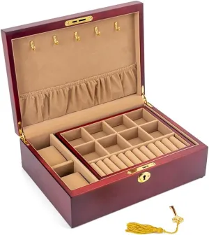 Solid Wood Jewelry Box Organizer Necklace ceremonial quality salinization bronze planetary sandal Earrings Earrings Watch String Hand Jewelry Wooden (Argento 28 * 20 * 9CM) Vintage 