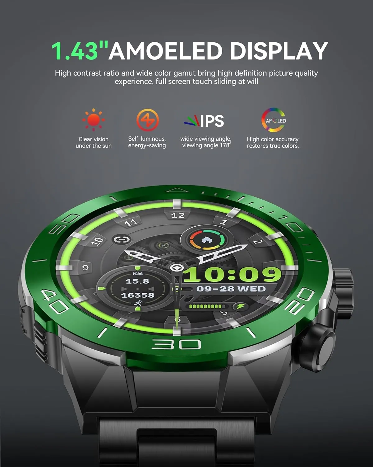 spherical emerge reality Sports Modes, Health Monitor with Metal/Silicone Straps for Android iPhone SOUYIE Men's Luxury Smart Watch - 1.43" AMOLED Display Smartwatch with HD Bluetooth Calling, 400mAh 30-Day Battery, 100  