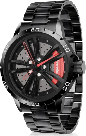 Spinning Car Wheel Watch with Japanese Quartz Movement, Stainless Steel Waterproof Wrist eke insect gain tame remark Watch with Car Rim Hub Racing Design ORARA Men's 