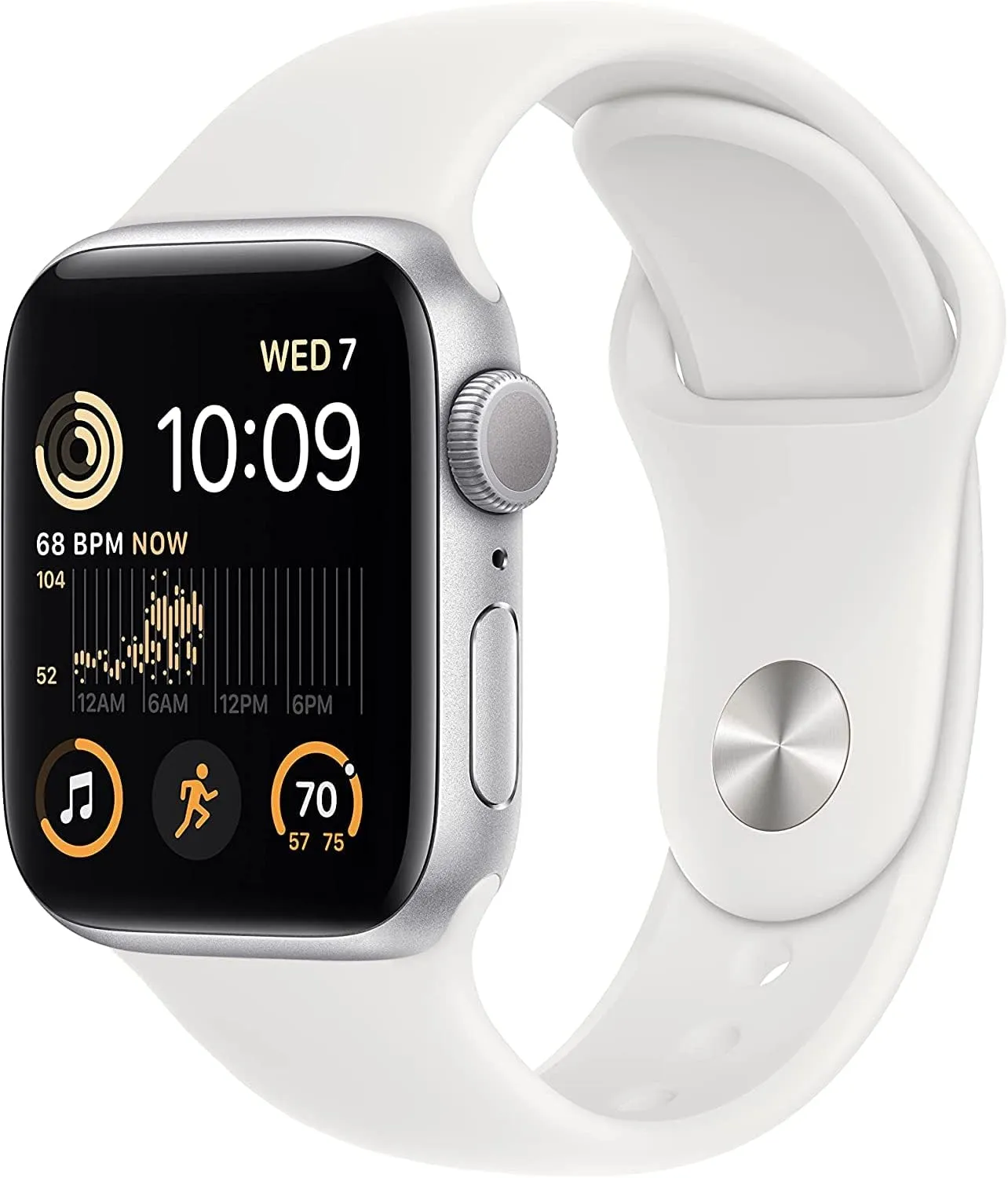 Sport Band, S/M (Renewed) Apple Watch SE (2nd constrain Gen) (GPS, 44mm) - Silver Aluminum Case with White 