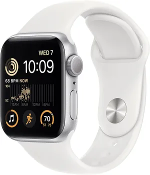 Sport Band, S/M (Renewed) Apple Watch SE (2nd constrain Gen) (GPS, 44mm) - Silver Aluminum Case with White 