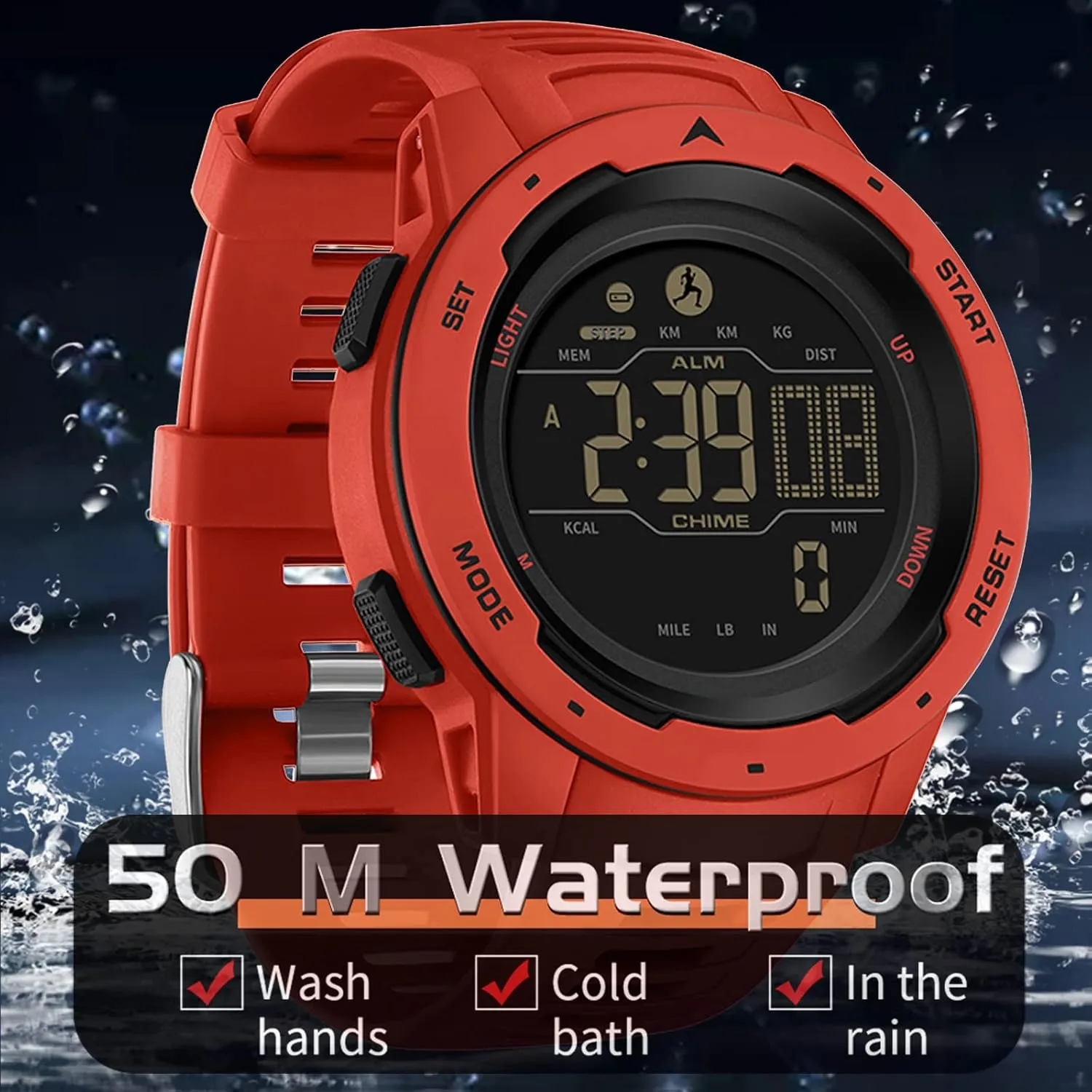 Sport Military Tactical Watch Stopwatch Countdown ferment Alarm Sports Distance Record Hiking Running Watch findtime Digital Watches for Men Pedometer Step Calorie Counter Watch 5ATM Waterproof 