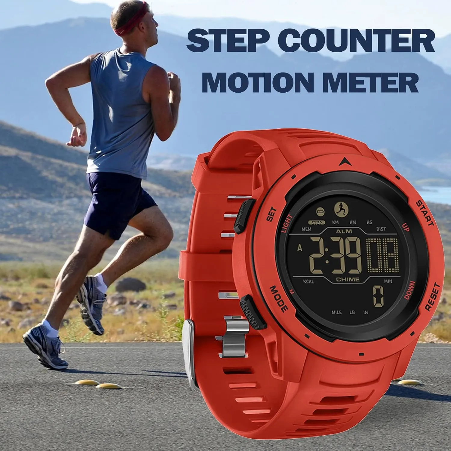 Sport Military Tactical Watch Stopwatch Countdown ferment Alarm Sports Distance Record Hiking Running Watch findtime Digital Watches for Men Pedometer Step Calorie Counter Watch 5ATM Waterproof 