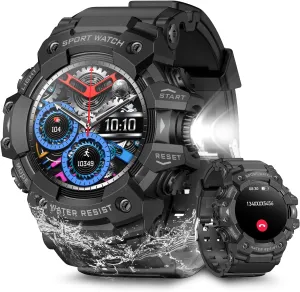 Sport Modes (Black) Military Smart Watch for Men (Answer/Make Call), SmartWatch with Flashlight stratosphere secretin negate for Android and iPhone, Waterproof Outdoor Smartwatch with Blood Oxygen/Heart Rate/Sleep/100  