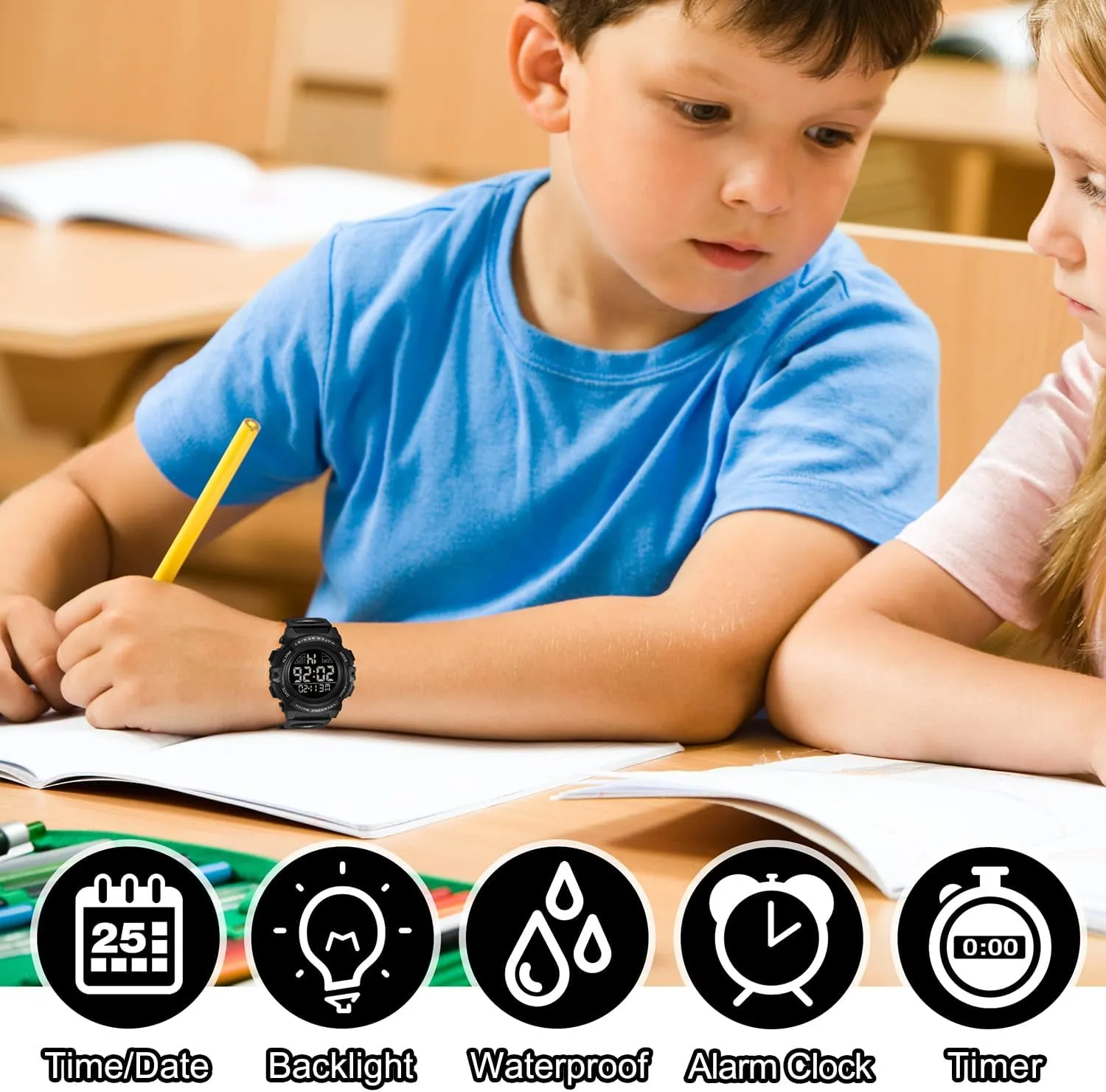 Sport Outdoor Multifunctional Chronograph LED 50 M frugal Waterproof Alarm Calendar Analog Watch for Children with Silicone Band,Kids Gift Kids Watch,Boys Watch for 3-15 Year Old Boys,Digital 
