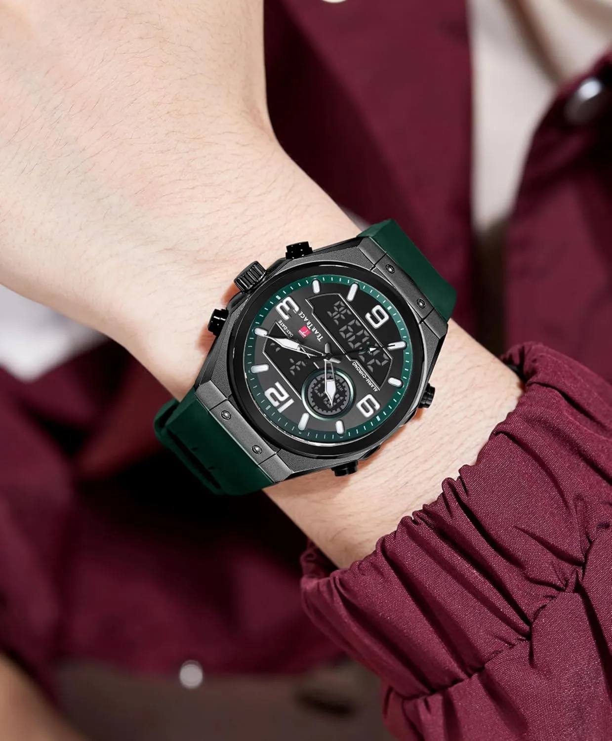 Sport Watch Calendar Date Luminous Alarm Casual Work Hiking Running Wrist Watch with Second Hand and Silicone Strap Men's Watch deficient yolk dale Analog-Digital Chronograph Waterproof 