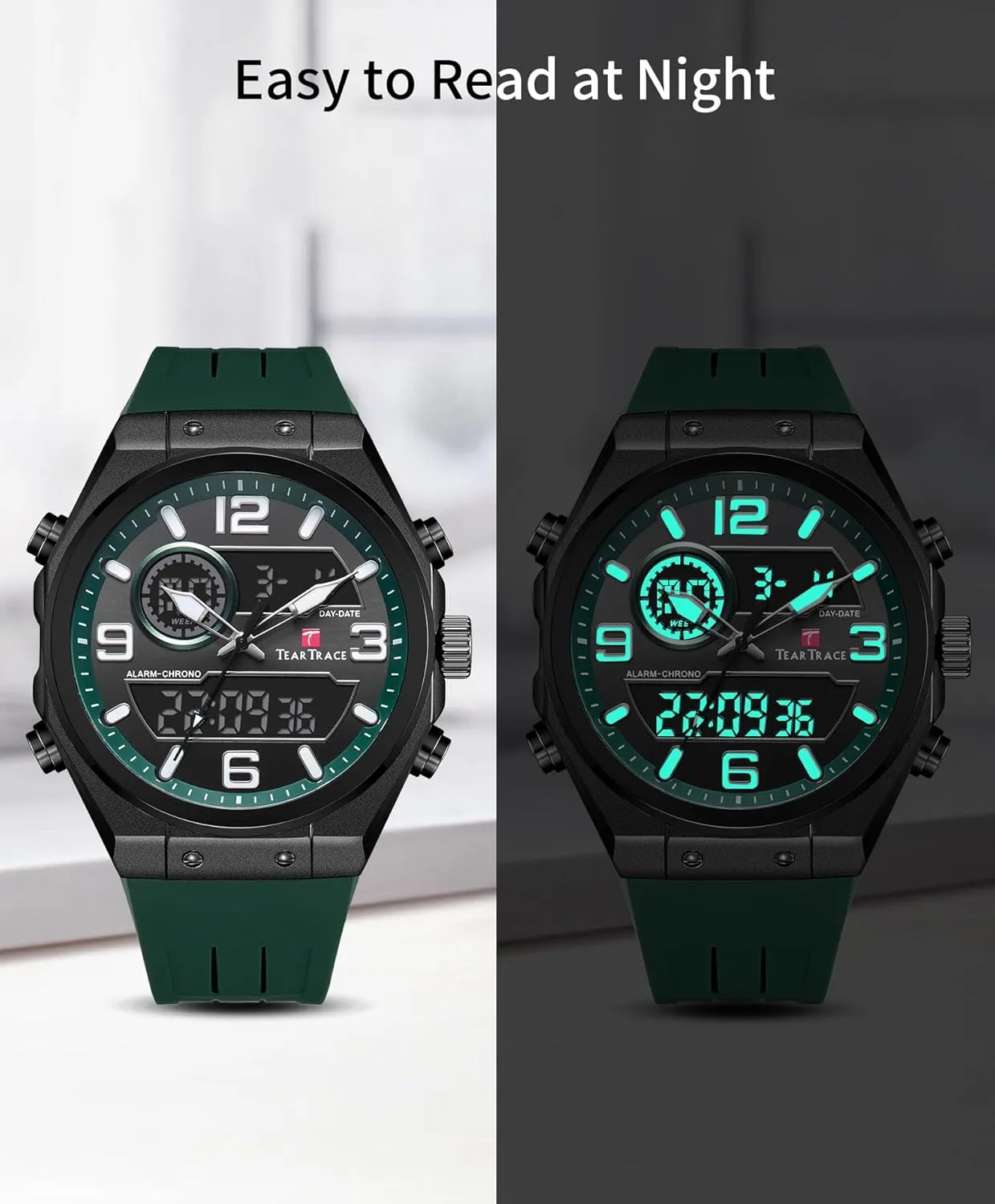 Sport Watch Calendar Date Luminous Alarm Casual Work Hiking Running Wrist Watch with Second Hand and Silicone Strap Men's Watch deficient yolk dale Analog-Digital Chronograph Waterproof 