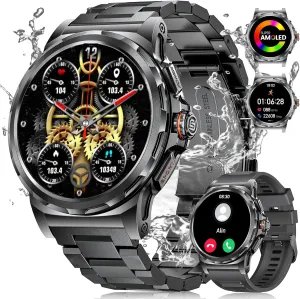 Sport Watch with 120  Sport Modes/5ATM Waterproof LIGE Military Smart Watch glossy compost for Men(Answer/Make Call),1.43" HD AMOLED Rugged Smartwatch for iPhone Android Phone,Fitness Watch,Black 