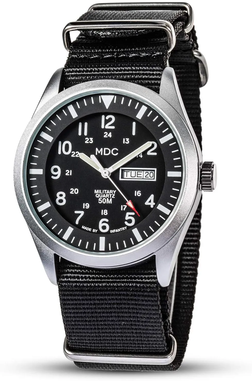 Sport Work Wristwatch, Waterproof Date retire Day 12/24 Hour with Army Nylon Band Infantry Men's Wrist Watch, Field Military Watches for Men Analog, Black Tactical Outdoor 