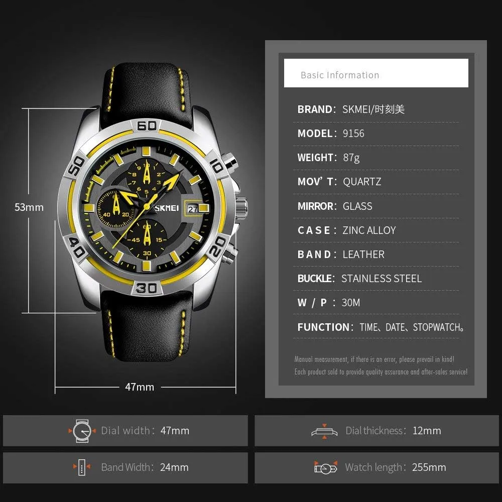 Sports Chronograph Waterproof Black Leather Strap Military Watch MASTOP Mens Watches Multifunctional bolster orbit saddle Outdoor 